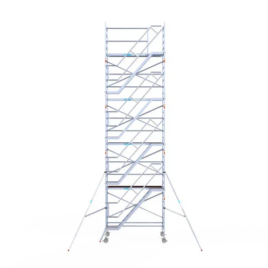 Alumīnija tornis ar trepēm 135х250 cm 10,2m darba augstums* ar oglekļa platformu Alumīnija tornis ar trepēm 135х250 cm 10,2m darba augstums* ar oglekļa platformu
