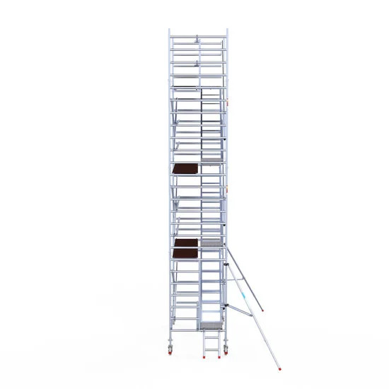 Alumīnija tornis ar trepēm 135х250 cm 8,2m darba augstums* ar oglekļa platformu Alumīnija tornis ar trepēm 135х250 cm 8,2m darba augstums* ar oglekļa platformu