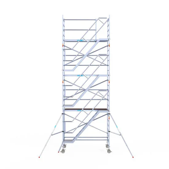 Alumīnija tornis ar trepēm 135х250 cm 8,2m darba augstums* ar oglekļa platformu Alumīnija tornis ar trepēm 135х250 cm 8,2m darba augstums* ar oglekļa platformu