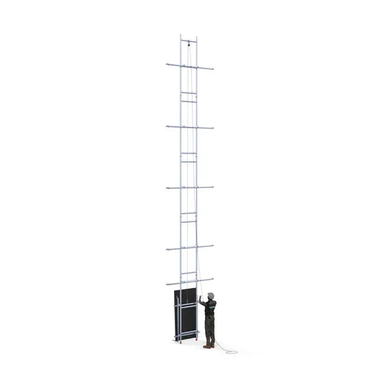 Alumīnija tornis 135х250 cm 10,2m darba augstums* ar liftu saules paneļiem Alumīnija tornis 135х250 cm 10,2m darba augstums* ar liftu saules paneļiem