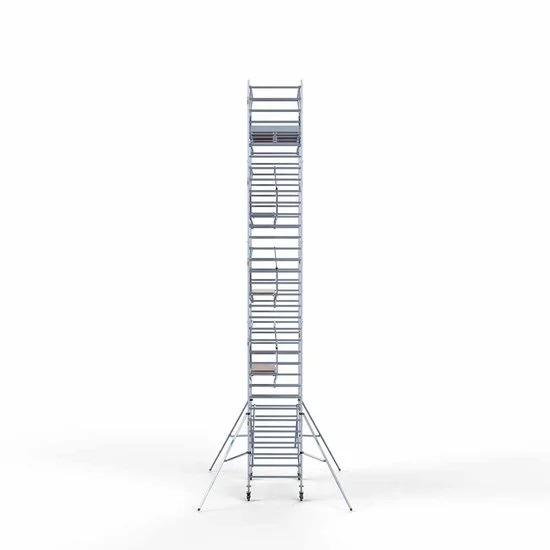 Alumīnija tornis 135х250 cm 11,2m darba augstums* ar oglekļa platformu + salokāmas margas no 2 pusēm Alumīnija tornis 135х250 cm 11,2m darba augstums* ar oglekļa platformu + salokāmas margas no 2 pusēm