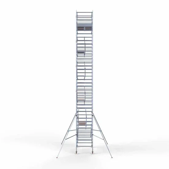 Alumīnija tornis 135х250 cm 12,2m darba augstums* ar oglekļa platformu + salokāmas margas no 2 pusēm Alumīnija tornis 135х250 cm 12,2m darba augstums* ar oglekļa platformu + salokāmas margas no 2 pusēm