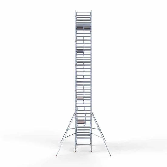 Alumīnija tornis 135х250 cm 12,2m darba augstums* salokāmas margas no 2 pusēm Alumīnija tornis 135х250 cm 12,2m darba augstums* salokāmas margas no 2 pusēm