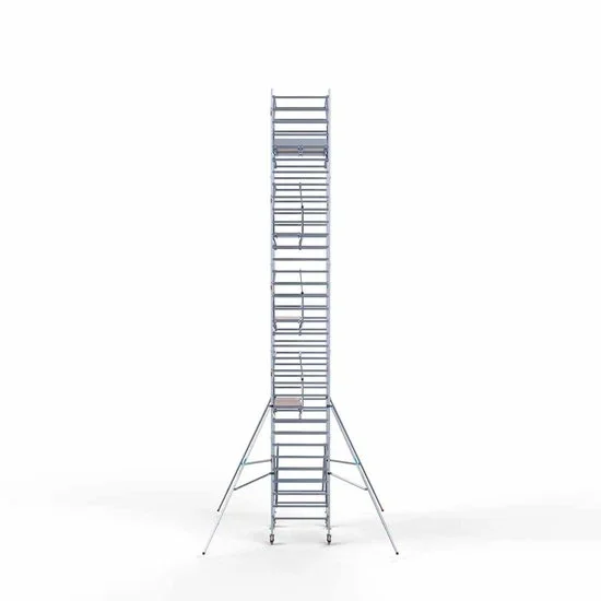 Alumīnija tornis 135х190 cm 11,2m darba augstums* ar oglekļa platformu + salokāmas margas no 2 pusēm Alumīnija tornis 135х190 cm 11,2m darba augstums* ar oglekļa platformu + salokāmas margas no 2 pusēm