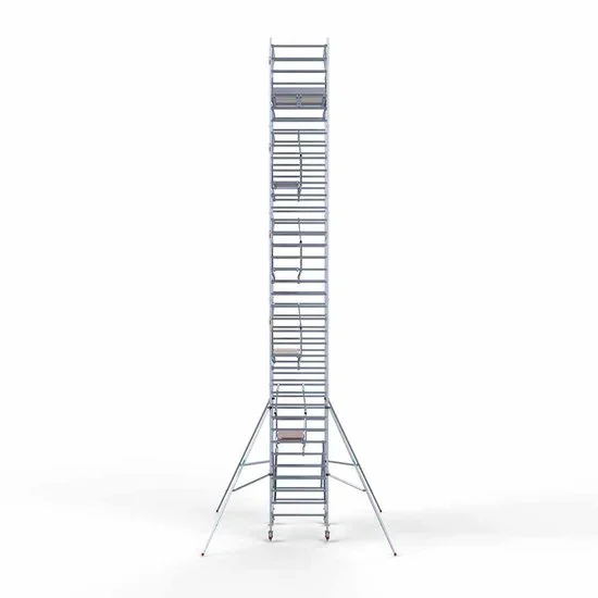 Alumīnija tornis 135х190 cm 12,2m darba augstums* ar oglekļa platformu + salokāmas margas no 2 pusēm Alumīnija tornis 135х190 cm 12,2m darba augstums* ar oglekļa platformu + salokāmas margas no 2 pusēm