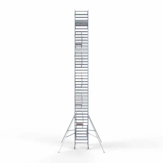 Alumīnija tornis 135х190 cm 14,2m darba augstums* ar oglekļa platformu + salokāmas margas no 2 pusēm Alumīnija tornis 135х190 cm 14,2m darba augstums* ar oglekļa platformu + salokāmas margas no 2 pusēm