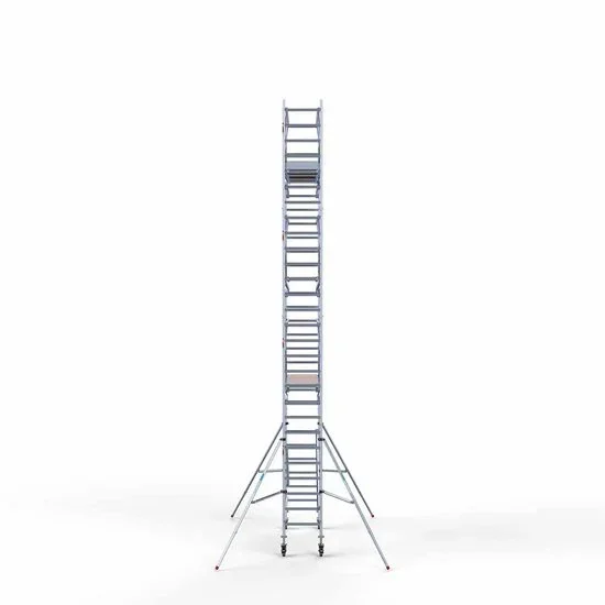 Alumīnija tornis 75х250 cm 9,2m darba augstums* ar oglekļa platformu + salokāmas margas no 2 pusēm Alumīnija tornis 75х250 cm 9,2m darba augstums* ar oglekļa platformu + salokāmas margas no 2 pusēm