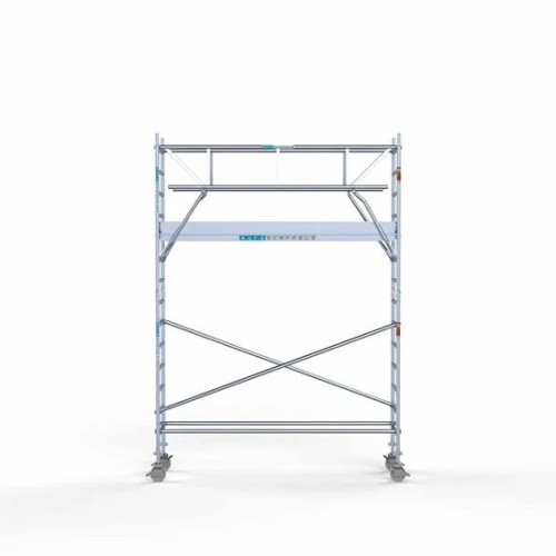 Alumīnija tornis 75х305 cm 5,2m darba augstums* ar oglekļa platformu + salokāmas margas no 2 pusēm Alumīnija tornis 75х305 cm 5,2m darba augstums* ar oglekļa platformu + salokāmas margas no 2 pusēm