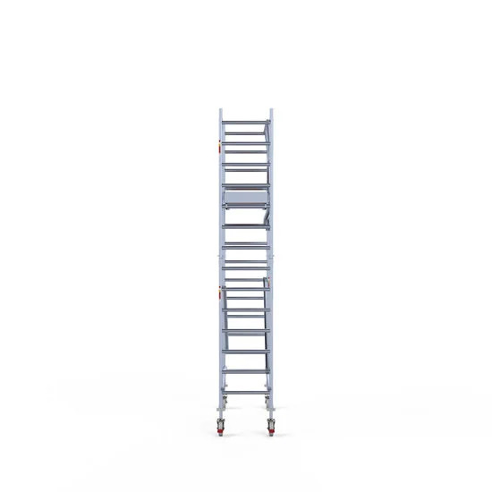 Alumīnija tornis 75х190 cm cm 5,2m darba augstums* ar oglekļa platformu + salokāmas margas no 1 puses Alumīnija tornis 75х190 cm cm 5,2m darba augstums* ar oglekļa platformu + salokāmas margas no 1 puses