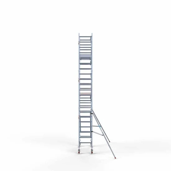 Alumīnija tornis 75х190 cm 7,2m darba augstums* ar oglekļa platformu + salokāmas margas no 1 puses Alumīnija tornis 75х190 cm 7,2m darba augstums* ar oglekļa platformu + salokāmas margas no 1 puses
