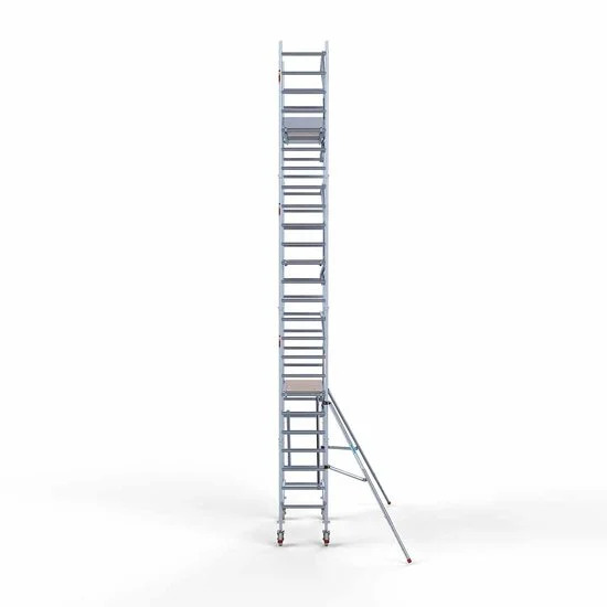 Alumīnija tornis 75х190 cm 8,2m darba augstums* ar oglekļa platformu + salokāmas margas no 1 puses Alumīnija tornis 75х190 cm 8,2m darba augstums* ar oglekļa platformu + salokāmas margas no 1 puses