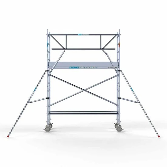 Alumīnija tornis 75х250 cm 4,2m darba augstums* ar oglekļa platformu + salokāmas margas no 1 puses Alumīnija tornis 75х250 cm 4,2m darba augstums* ar oglekļa platformu + salokāmas margas no 1 puses
