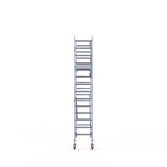 Alumīnija tornis 75х250 cm 5,2m darba augstums* ar oglekļa platformu + salokāmas margas no 1 puses Alumīnija tornis 75х250 cm 5,2m darba augstums* ar oglekļa platformu + salokāmas margas no 1 puses