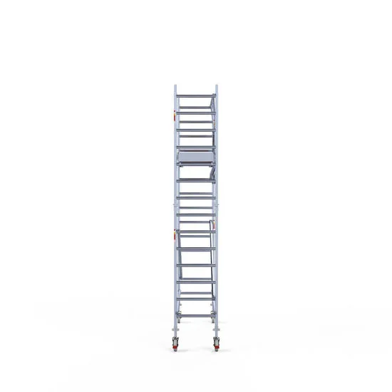 Alumīnija tornis 75х250 cm 5,2m darba augstums* ar oglekļa platformu + salokāmas margas no 1 puses Alumīnija tornis 75х250 cm 5,2m darba augstums* ar oglekļa platformu + salokāmas margas no 1 puses
