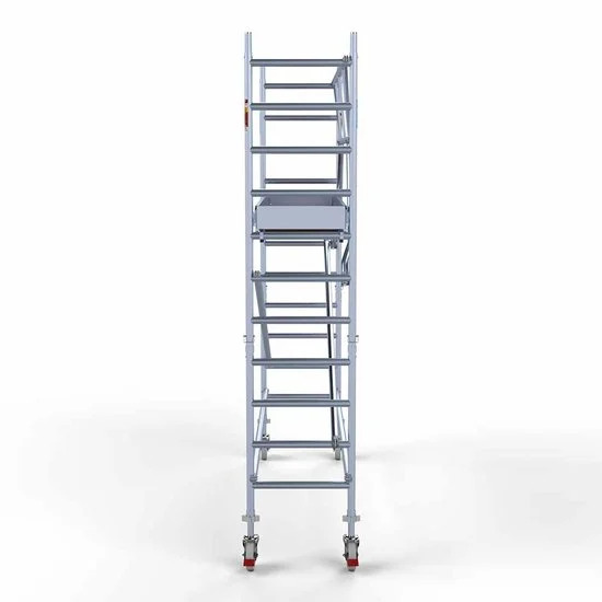 Alumīnija tornis 75х305 cm 4,2m darba augstums* ar oglekļa platformu + salokāmas margas no 1 puses Alumīnija tornis 75х305 cm 4,2m darba augstums* ar oglekļa platformu + salokāmas margas no 1 puses