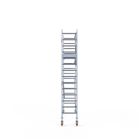 Alumīnija tornis 75х305 cm 5,2m darba augstums* ar oglekļa platformu + salokāmas margas no 1 puses Alumīnija tornis 75х305 cm 5,2m darba augstums* ar oglekļa platformu + salokāmas margas no 1 puses