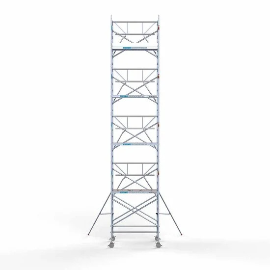 Alumīnija tornis 135х190 cm cm 10,2m darba augstums* ar oglekļa platformu + salokāmas margas no 1 puses Alumīnija tornis 135х190 cm cm 10,2m darba augstums* ar oglekļa platformu + salokāmas margas no 1 puses