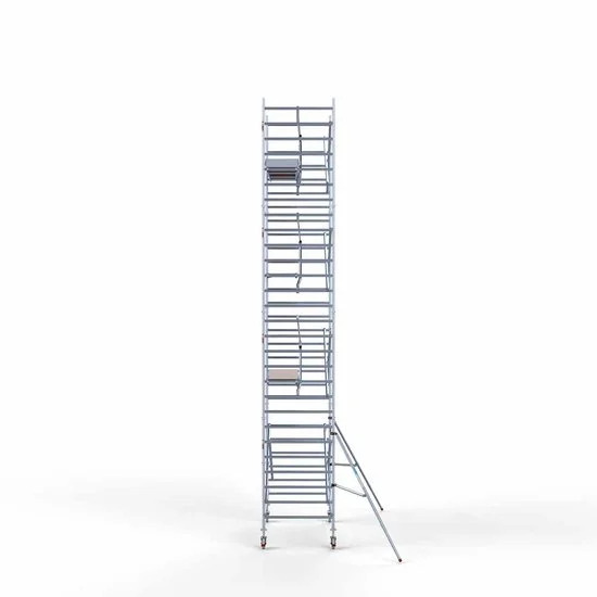 Alumīnija tornis 135х250 cm 9,2m darba augstums* ar oglekļa platformu + salokāmas margas no 1 puses Alumīnija tornis 135х250 cm 9,2m darba augstums* ar oglekļa platformu + salokāmas margas no 1 puses