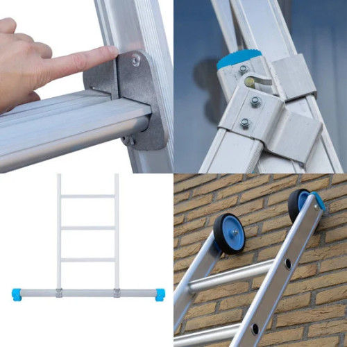 Трёхсекционная лестница широкая 3x10 + фасадные ролики